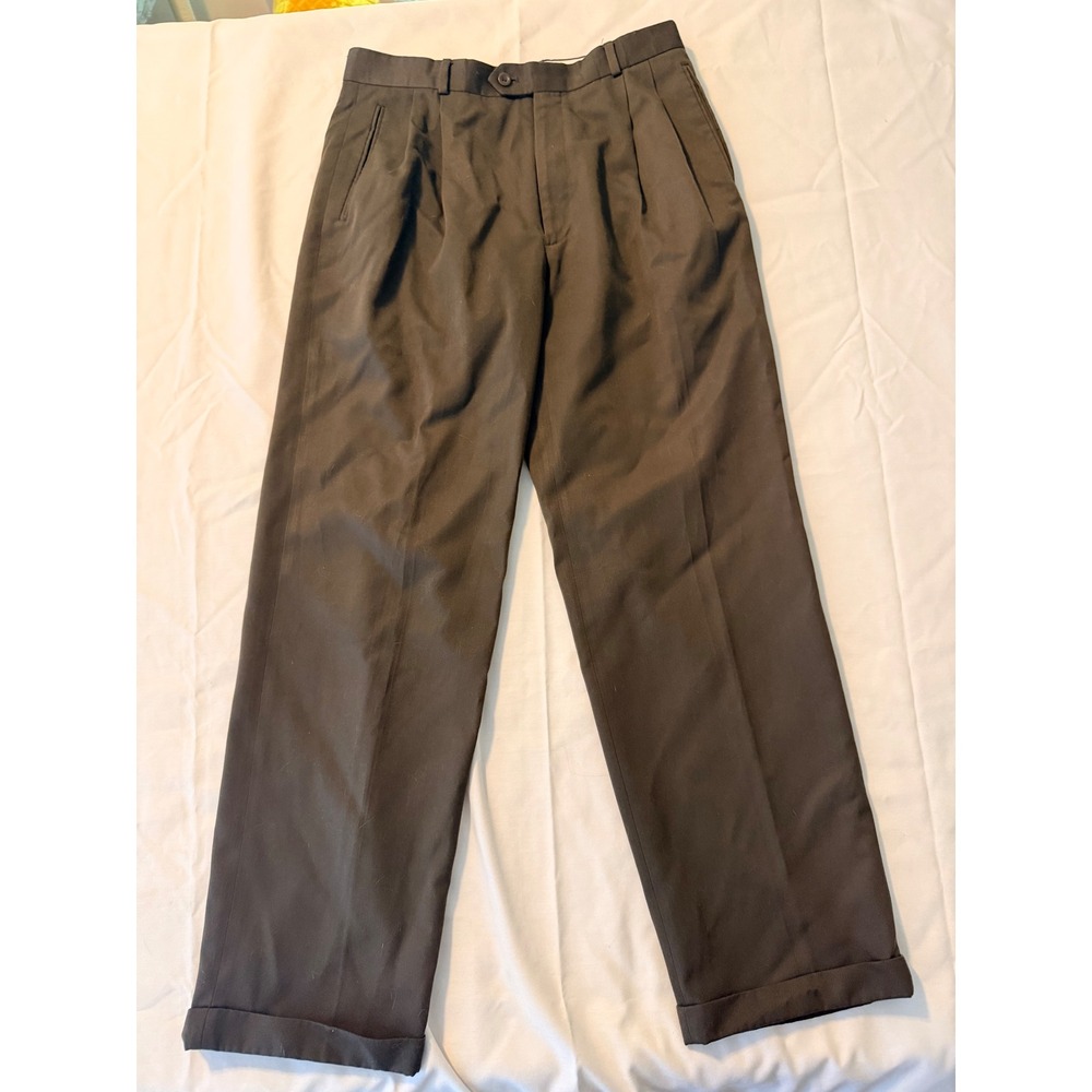 Louis Raphael Regalo Mens 34x32 Brown Pleated Cuffed Dress Pants Trousers